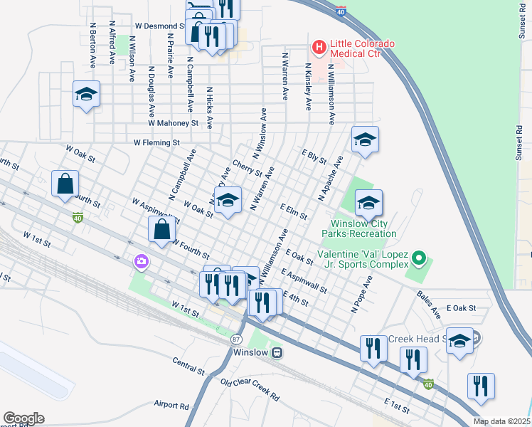 map of restaurants, bars, coffee shops, grocery stores, and more near 705 North Kinsley Avenue in Winslow