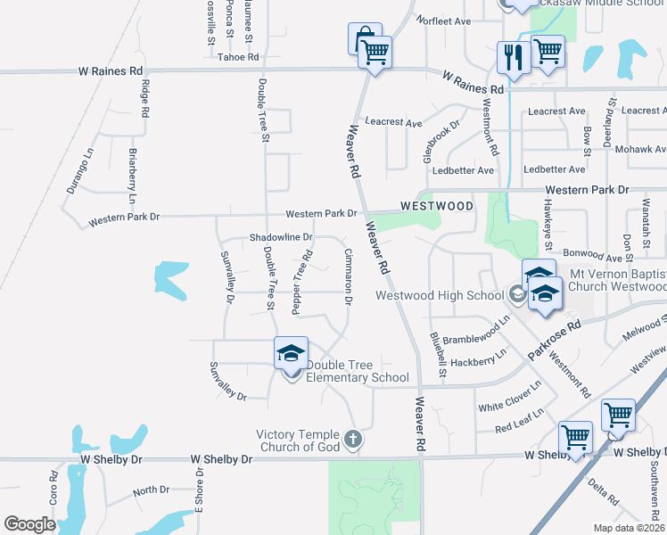 map of restaurants, bars, coffee shops, grocery stores, and more near 1092 Quailrun Lane in Memphis