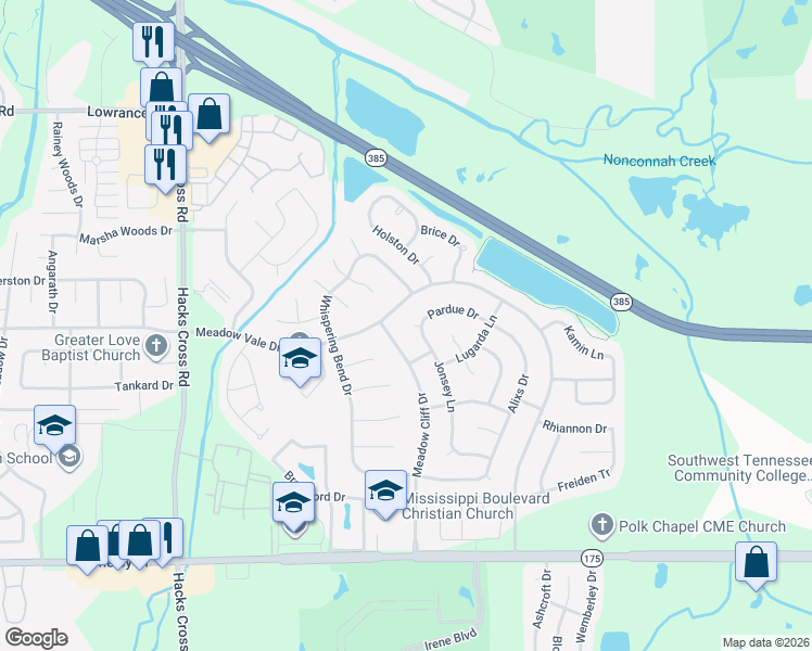 map of restaurants, bars, coffee shops, grocery stores, and more near 4413 Jonsey Ln in Memphis