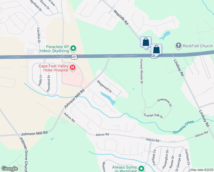 map of restaurants, bars, coffee shops, grocery stores, and more near 200 Magwood Drive in Raeford