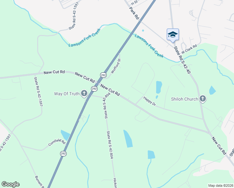 map of restaurants, bars, coffee shops, grocery stores, and more near 4311 New Cut Road in Inman