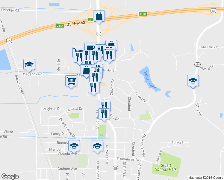 map of restaurants, bars, coffee shops, grocery stores, and more near 320 Calvert Road in Forrest City