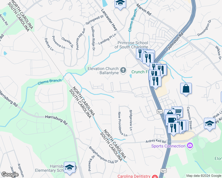 map of restaurants, bars, coffee shops, grocery stores, and more near 17168 Red Feather Drive in Charlotte