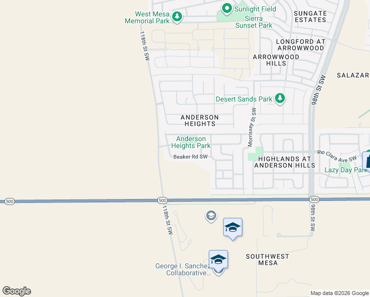 map of restaurants, bars, coffee shops, grocery stores, and more near 10815 Beaker Road Southwest in Albuquerque