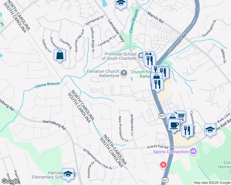 map of restaurants, bars, coffee shops, grocery stores, and more near 17154 Red Feather Drive in Charlotte