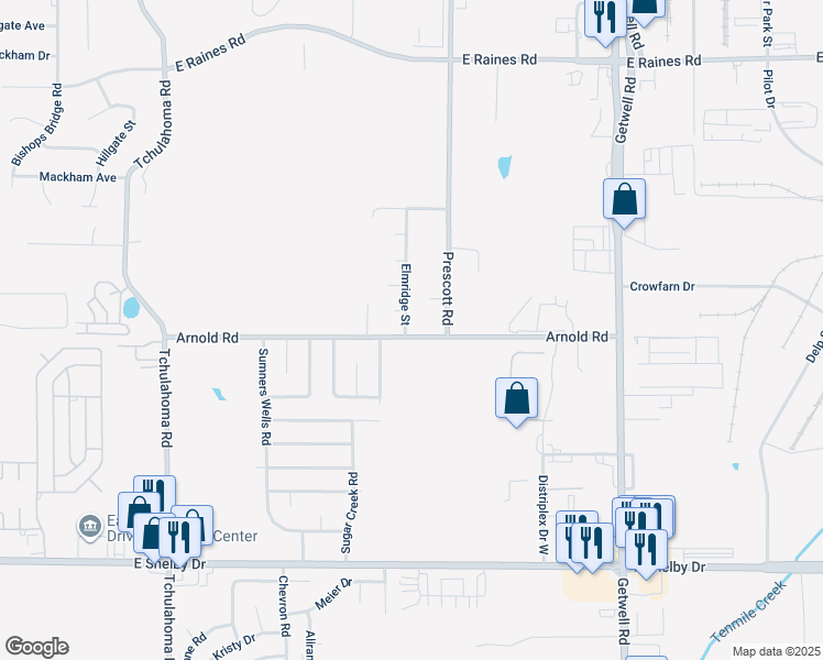 map of restaurants, bars, coffee shops, grocery stores, and more near 3560 Arnold Road in Memphis