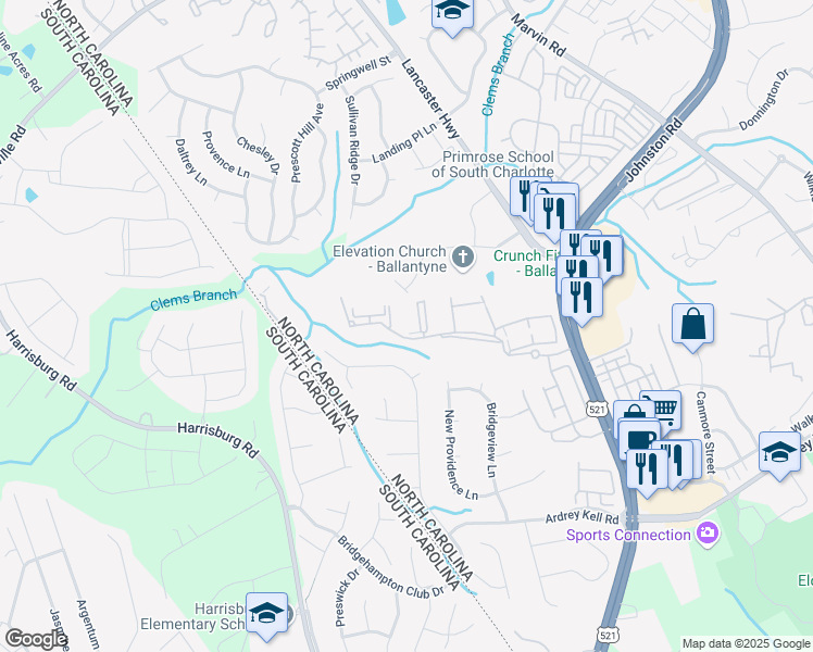 map of restaurants, bars, coffee shops, grocery stores, and more near 17162 Red Feather Drive in Charlotte