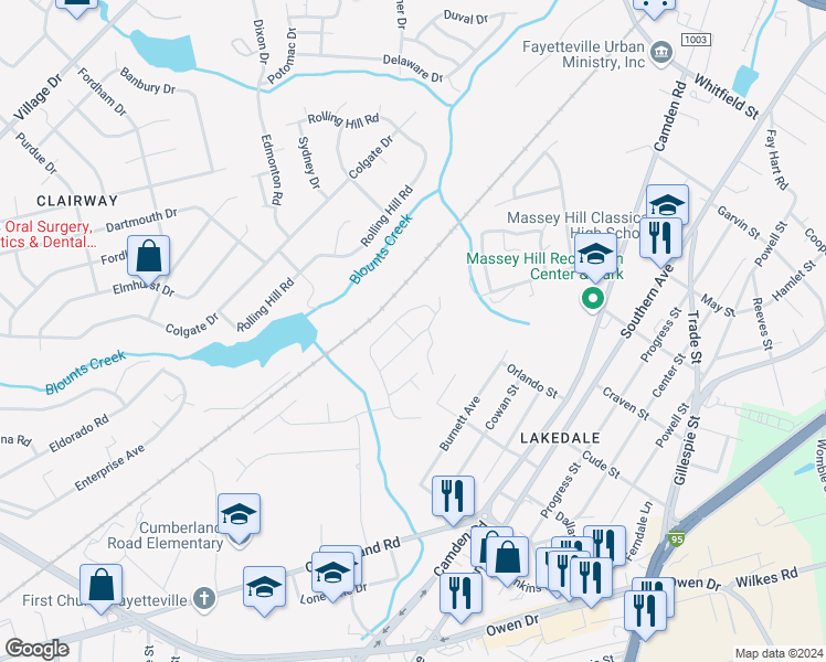 map of restaurants, bars, coffee shops, grocery stores, and more near 452 Loom Drive in Fayetteville