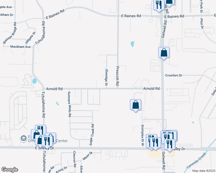 map of restaurants, bars, coffee shops, grocery stores, and more near 3560 Arnold Road in Memphis
