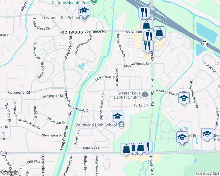 map of restaurants, bars, coffee shops, grocery stores, and more near 7844 Meadow Vale Drive in Memphis