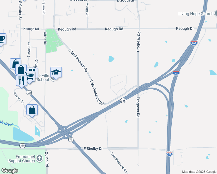 map of restaurants, bars, coffee shops, grocery stores, and more near 619 Mount Laurel Drive in Collierville
