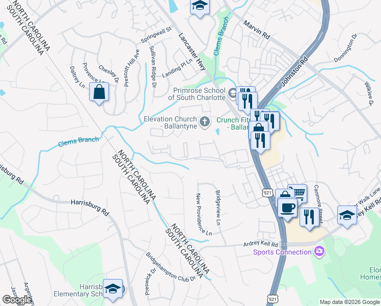 map of restaurants, bars, coffee shops, grocery stores, and more near 17154 Red Feather Drive in Charlotte