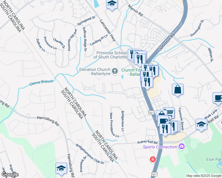 map of restaurants, bars, coffee shops, grocery stores, and more near 12083 Copper Mountain Boulevard in Charlotte