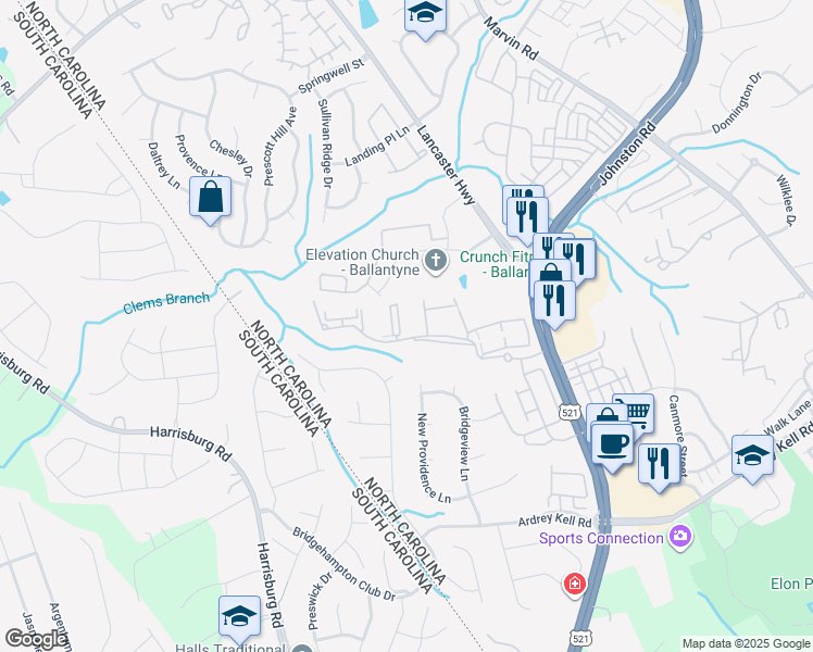 map of restaurants, bars, coffee shops, grocery stores, and more near 17154 Red Feather Drive in Charlotte
