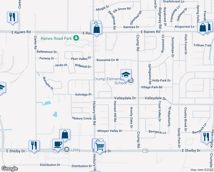 map of restaurants, bars, coffee shops, grocery stores, and more near 5954 Bishop Dale Drive in Memphis
