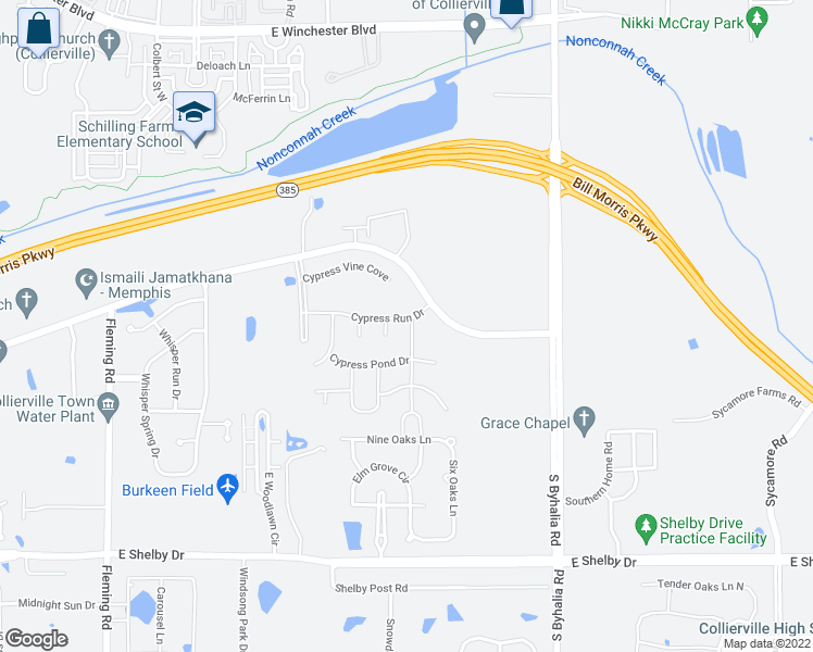 map of restaurants, bars, coffee shops, grocery stores, and more near 608 Cypress Run Cove in Fisherville