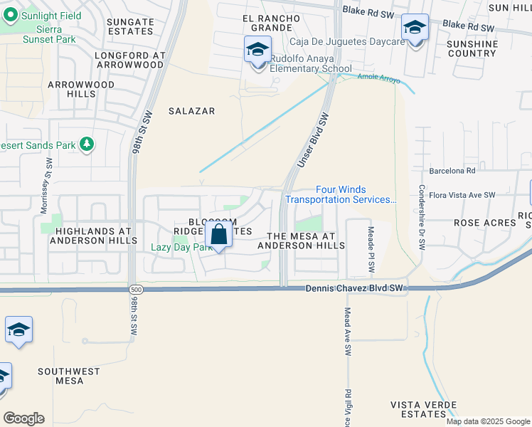 map of restaurants, bars, coffee shops, grocery stores, and more near 8908 Indigo Sky Tr Southwest in Albuquerque