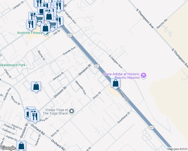 map of restaurants, bars, coffee shops, grocery stores, and more near 570 Margie Place in Nipomo