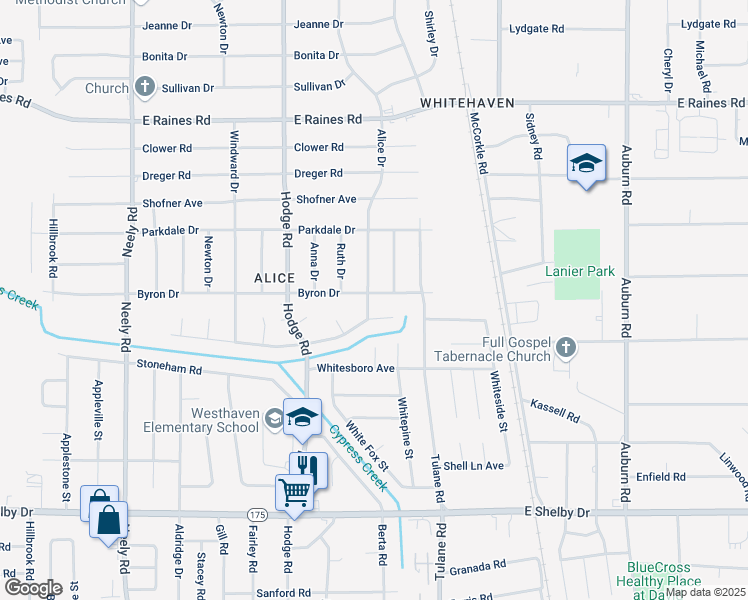 map of restaurants, bars, coffee shops, grocery stores, and more near 4419 Alice Drive in Memphis