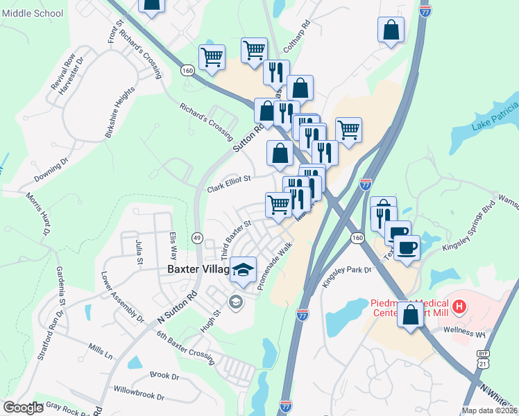 map of restaurants, bars, coffee shops, grocery stores, and more near in York County