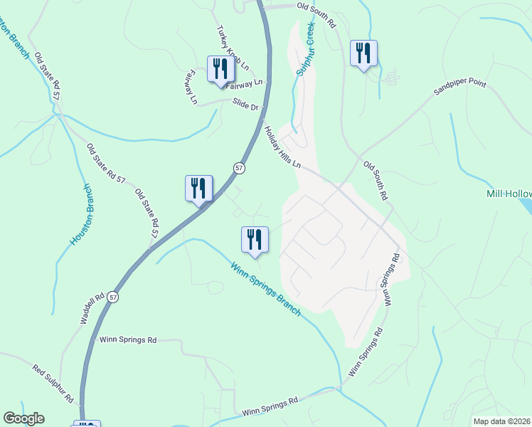 map of restaurants, bars, coffee shops, grocery stores, and more near 22 Shadowbrook Circle in Counce