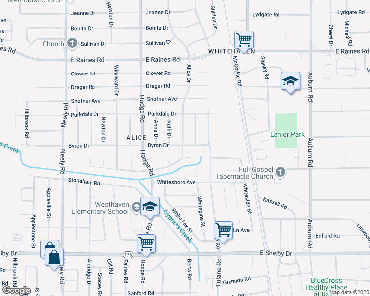 map of restaurants, bars, coffee shops, grocery stores, and more near 4419 Alice Drive in Memphis