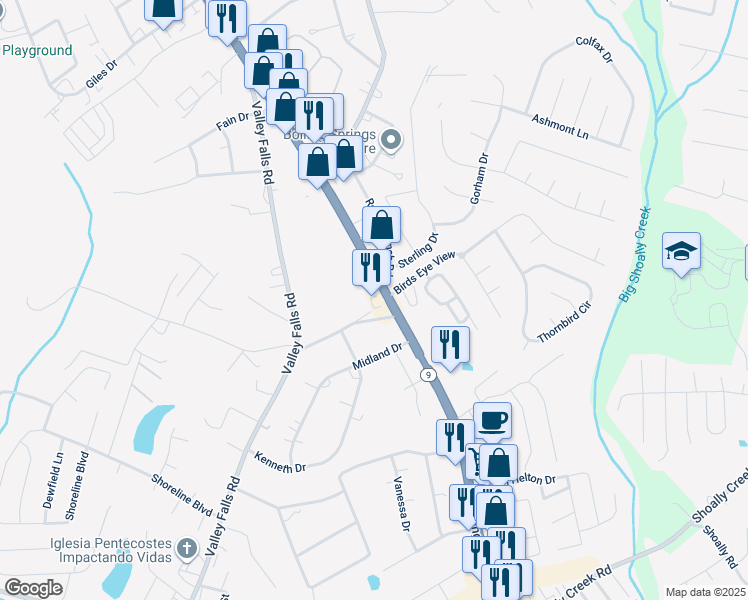 map of restaurants, bars, coffee shops, grocery stores, and more near 2475 South Carolina 9 in Boiling Springs