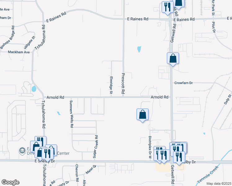 map of restaurants, bars, coffee shops, grocery stores, and more near 3560 Arnold Road in Memphis