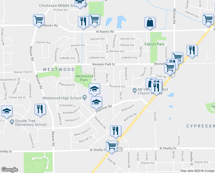 map of restaurants, bars, coffee shops, grocery stores, and more near 727 Bonwood Avenue in Memphis