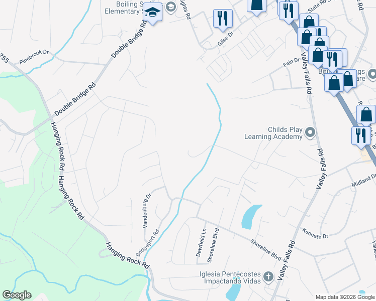 map of restaurants, bars, coffee shops, grocery stores, and more near 599 State Road S-42-1171 in Boiling Springs