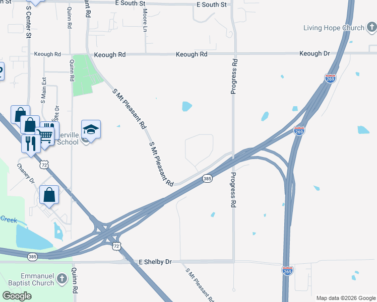 map of restaurants, bars, coffee shops, grocery stores, and more near 660 South Mount Pleasant Road in Collierville