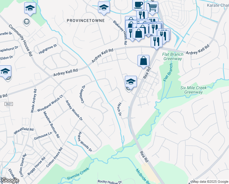 map of restaurants, bars, coffee shops, grocery stores, and more near 8424 Albury Walk Lane in Charlotte