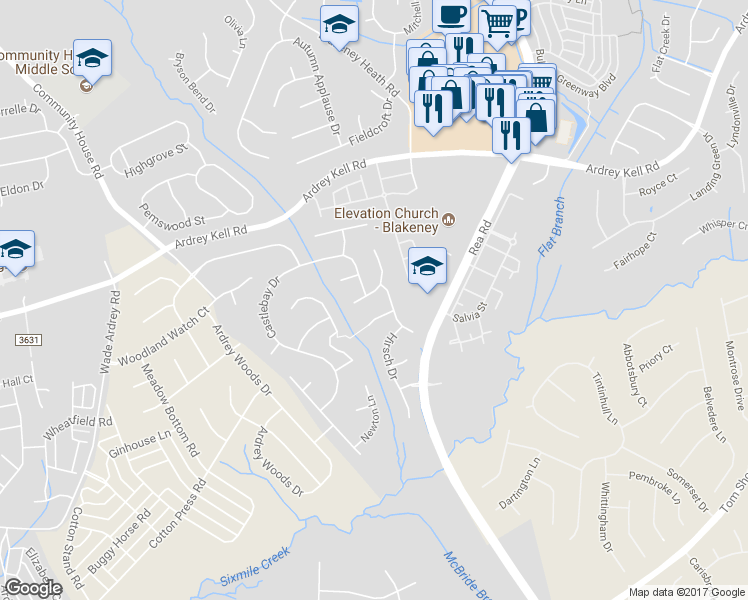 map of restaurants, bars, coffee shops, grocery stores, and more near 8424 Albury Walk Lane in Charlotte