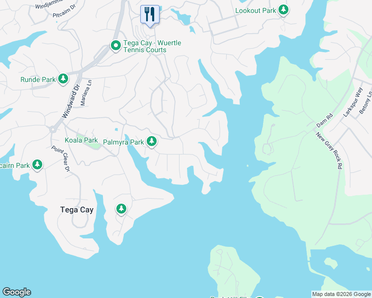 map of restaurants, bars, coffee shops, grocery stores, and more near 1086 Palmyra Drive in Tega Cay