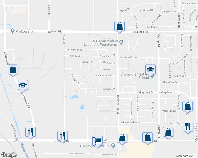 map of restaurants, bars, coffee shops, grocery stores, and more near 4409 Sunny Morning Cove in Memphis