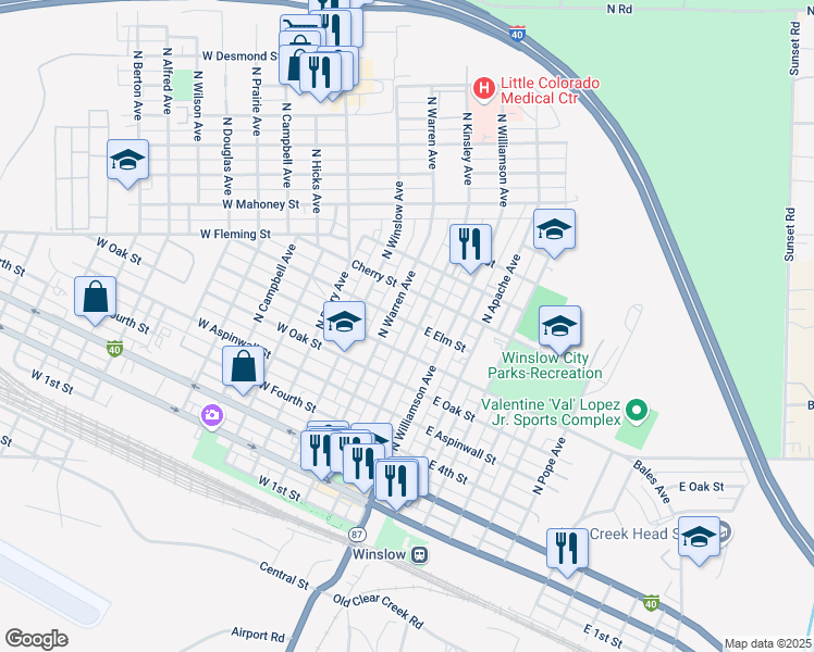 map of restaurants, bars, coffee shops, grocery stores, and more near 705 North Kinsley Avenue in Winslow
