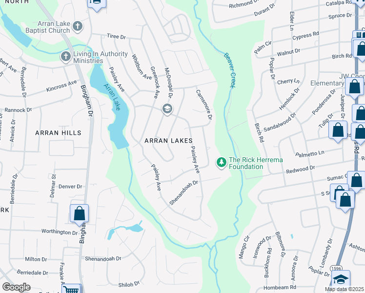map of restaurants, bars, coffee shops, grocery stores, and more near 5722 McDougal Drive in Fayetteville