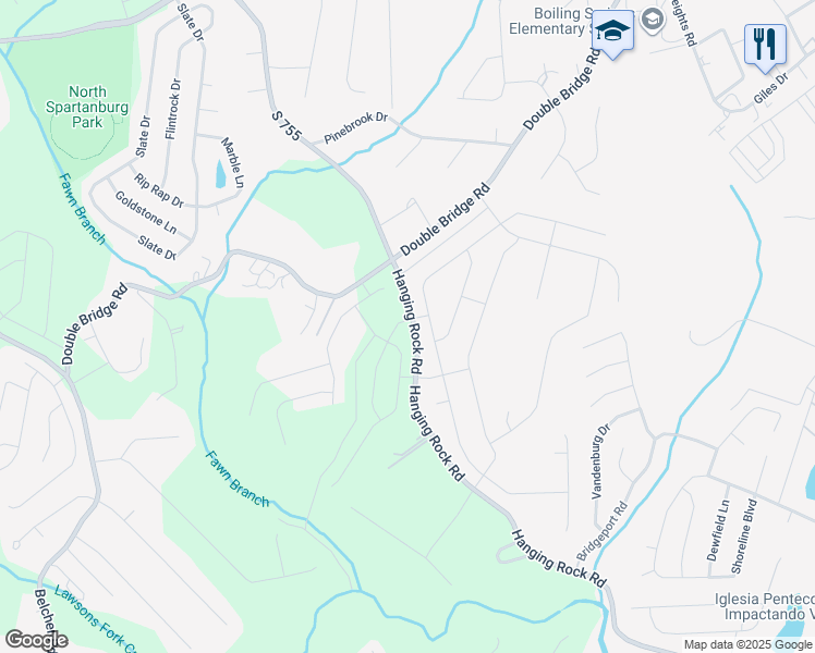 map of restaurants, bars, coffee shops, grocery stores, and more near Hanging Rock Road in Boiling Springs