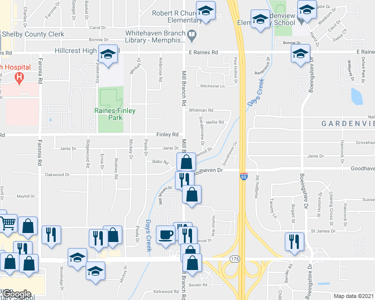 map of restaurants, bars, coffee shops, grocery stores, and more near in Memphis