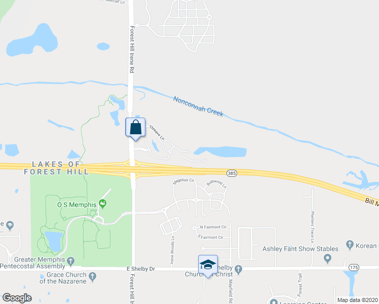 map of restaurants, bars, coffee shops, grocery stores, and more near 9316 Threave Place in Memphis