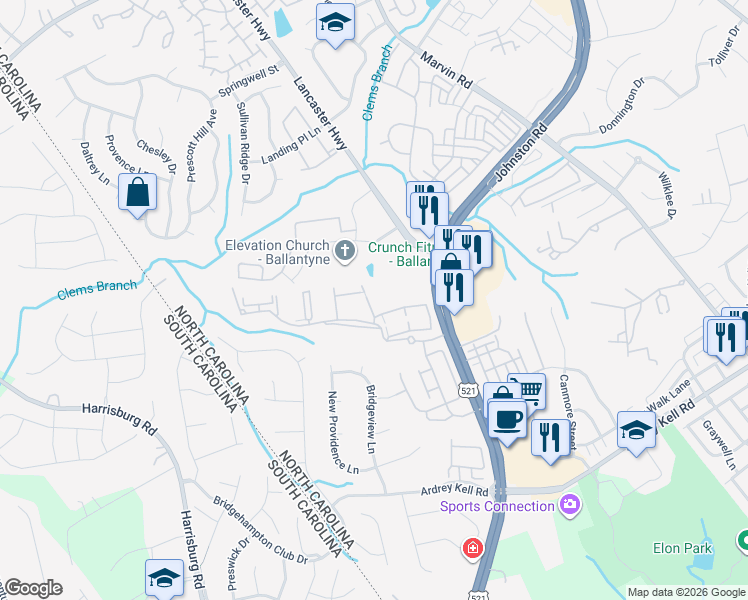 map of restaurants, bars, coffee shops, grocery stores, and more near 12023 Copper Mountain Boulevard in Charlotte