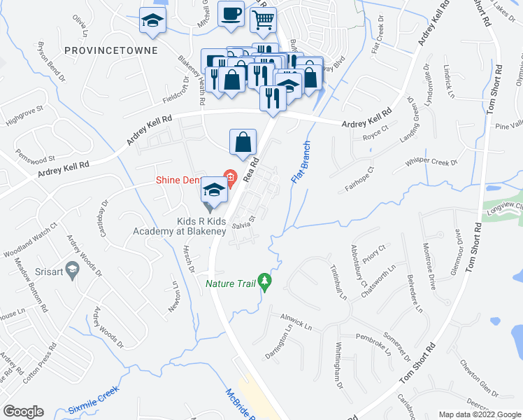 map of restaurants, bars, coffee shops, grocery stores, and more near 10409 Salvia Street in Charlotte