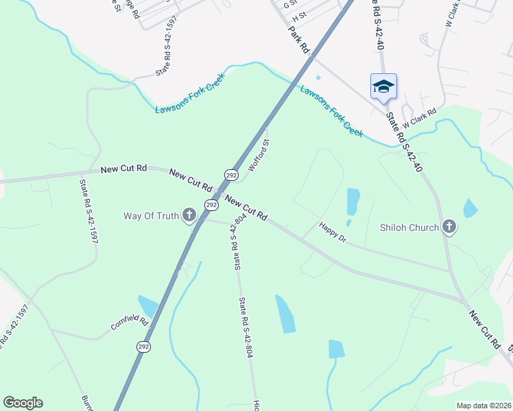 map of restaurants, bars, coffee shops, grocery stores, and more near 4311 New Cut Road in Inman