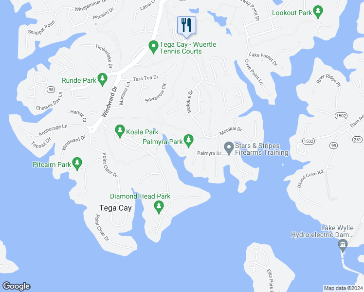 map of restaurants, bars, coffee shops, grocery stores, and more near 1018 Palmyra Drive in Tega Cay