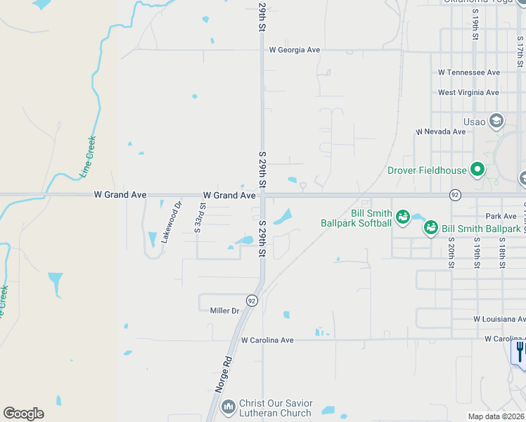 map of restaurants, bars, coffee shops, grocery stores, and more near 2153 South 29th Street in Chickasha
