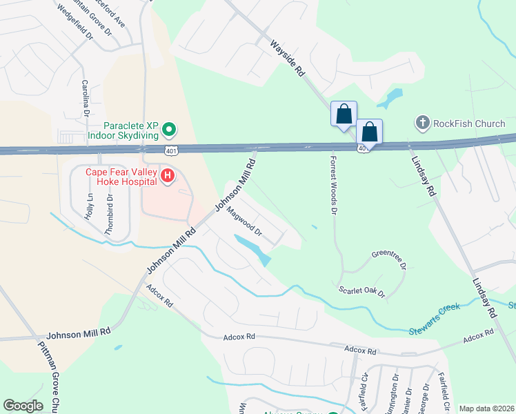 map of restaurants, bars, coffee shops, grocery stores, and more near 3698 Johnson Mill Road in Raeford