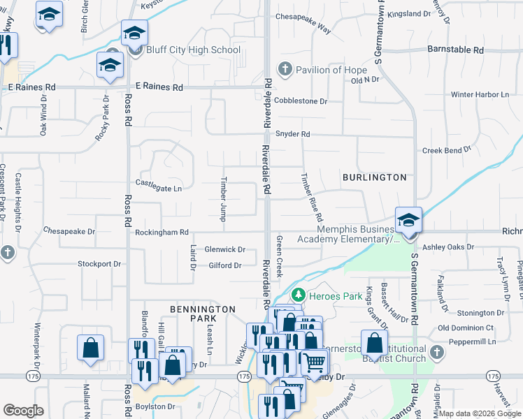 map of restaurants, bars, coffee shops, grocery stores, and more near 4356 Fox Hound in Memphis