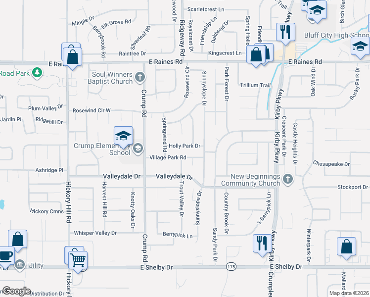 map of restaurants, bars, coffee shops, grocery stores, and more near 4361 Deergrove Road in Memphis