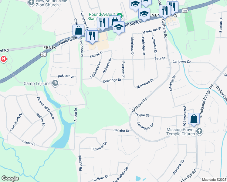 map of restaurants, bars, coffee shops, grocery stores, and more near 2016 Crossway Drive in Fayetteville