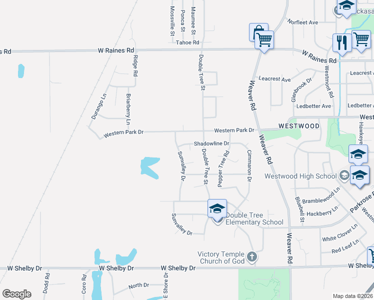 map of restaurants, bars, coffee shops, grocery stores, and more near 4391 Shadowline Cove in Memphis